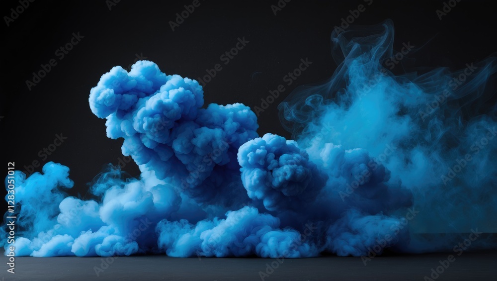 Poster blue smoke clouds billowing against a dark backdrop creating a dramatic and vibrant visual effect fo