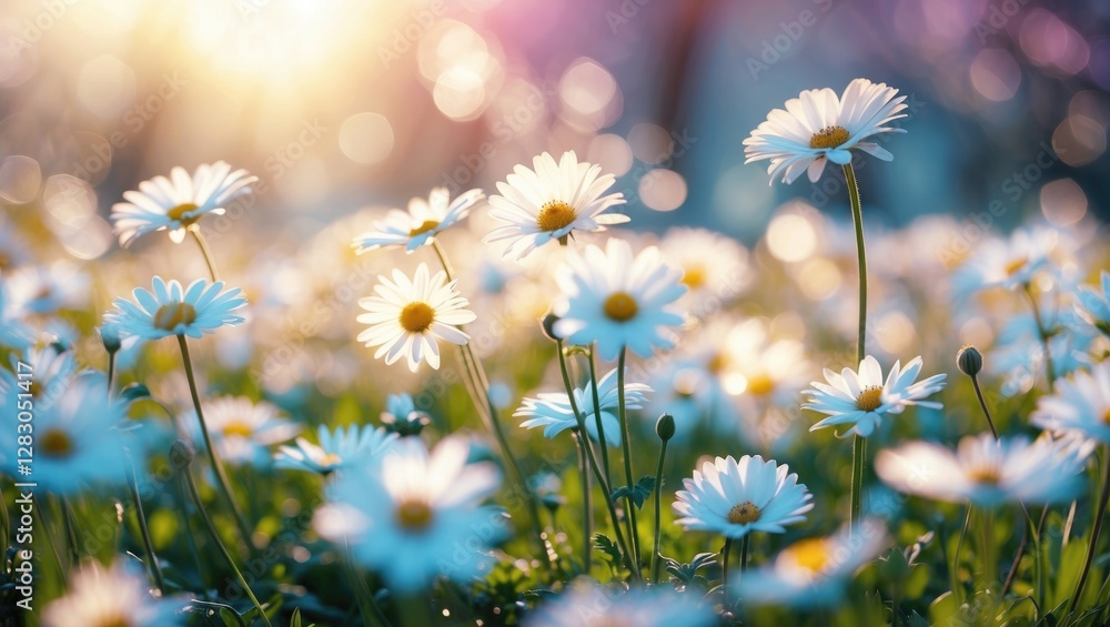 Aufkleber beautiful spring daisies basking in sunlight with a soft blurred background creating a serene and vi