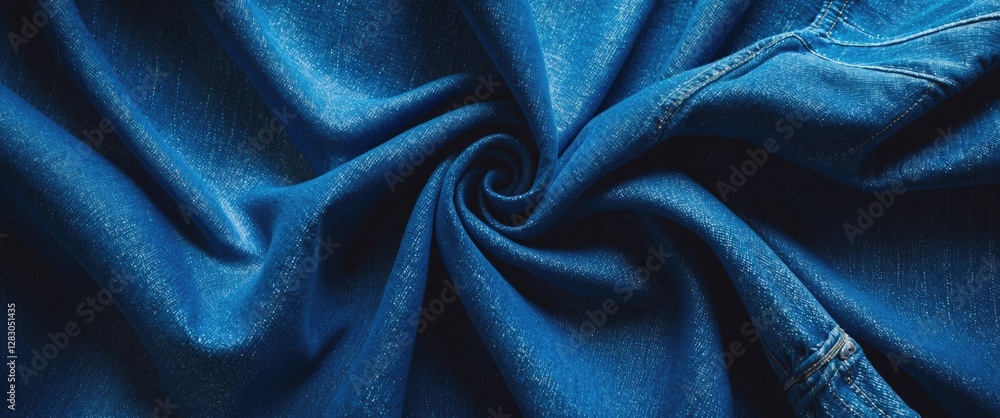 Poster blue denim fabric texture background with swirls providing space for text or design elements in a st