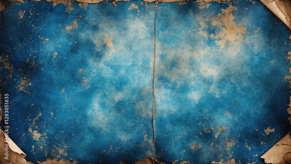 Poster blue vintage grunge paper background with textured patterns and torn edges for creative design and a