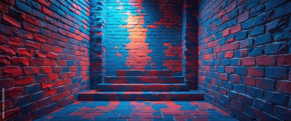 Poster colorful illuminated brick wall texture in a seamless background setting creating a modern urban aes