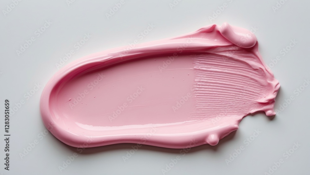 Poster pink paint smear on a white background with smooth texture and glossy finish in a horizontal composi