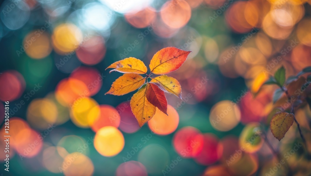 Poster colorful bokeh background showcasing vibrant leaves representing the transition from summer to autum