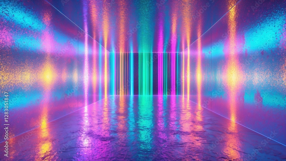 Poster abstract vibrant neon room with colorful reflections and illuminated walls creating a modern art ins