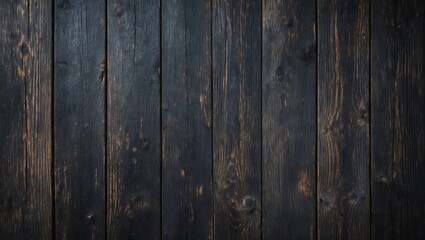 Naklejka premium Dark wooden texture background with vertical planks in varying shades of brown and black suitable for design and decoration applications