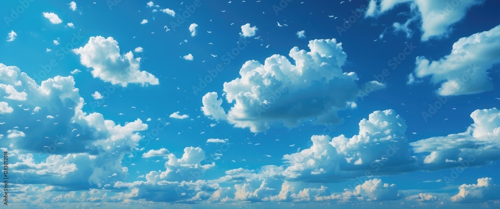 Poster vibrant blue sky background filled with fluffy white clouds creating a serene and airy atmosphere fo