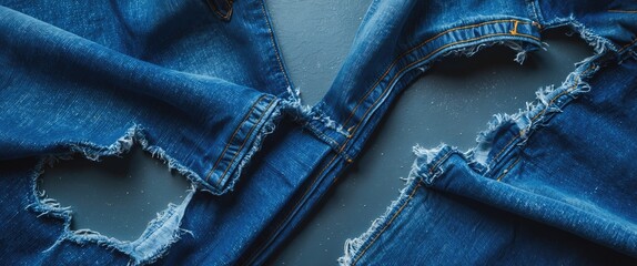 Naklejka premium Worn blue denim jeans with distressed texture and empty space for creative text placement