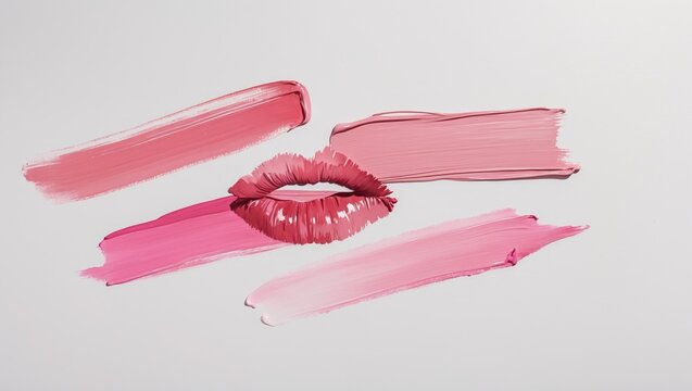 Colorful lipstick marks and brush strokes on a white background showcasing vibrant shades for beauty and cosmetics themes.