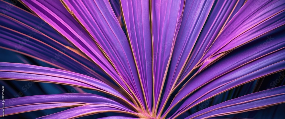 Poster purple palm leaves with vibrant colors in a natural setting displaying intricate textures and patter