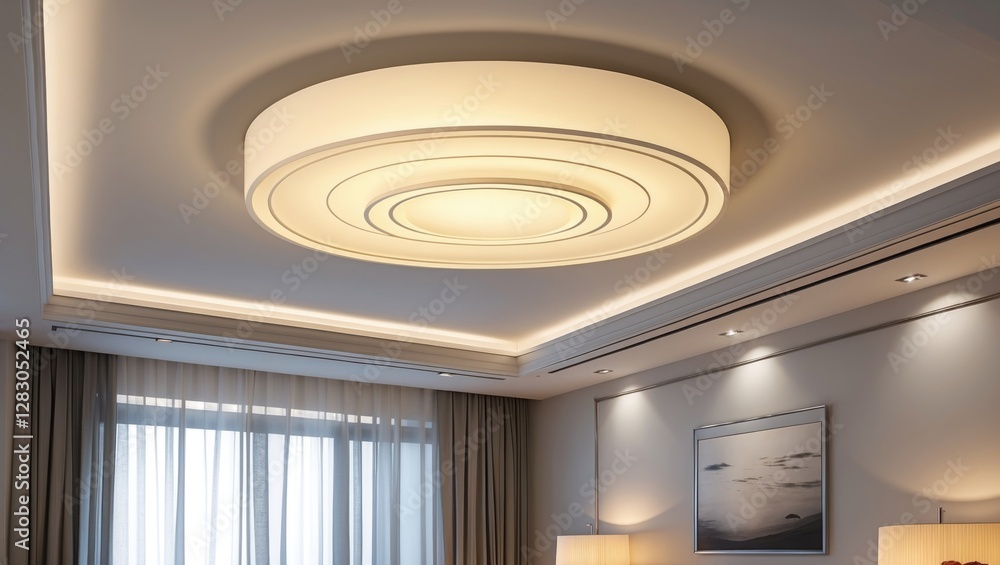Poster modern ceiling light fixture with a circular design illuminating a stylish interior space with curta