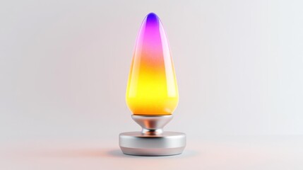 Stylish glowing lava lamp with smooth transition of yellow and purple colors on isolated white background. Generative AI