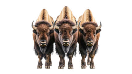 Buffalo herd lined up on white background
