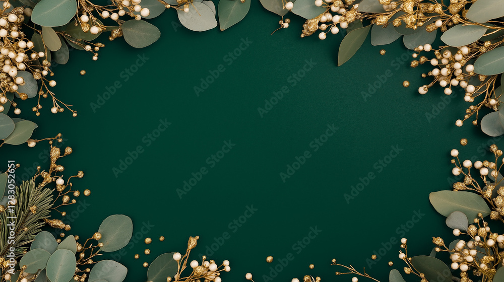 Poster festive frame of foliage: a lush, emerald expanse adorned with delicate botanical elements like leav