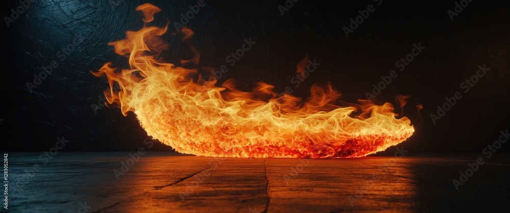 Poster glowing fire flame with dynamic movement against a dark background creating an intense and captivati