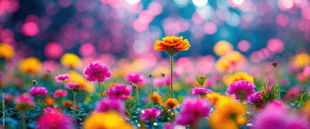 Poster vibrant floral background with colorful blossoms creating a dreamy bokeh effect ideal for design pro