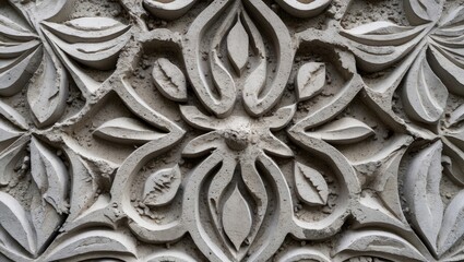 Intricate cement pattern with floral design showcasing detailed carvings and textures in a close-up view