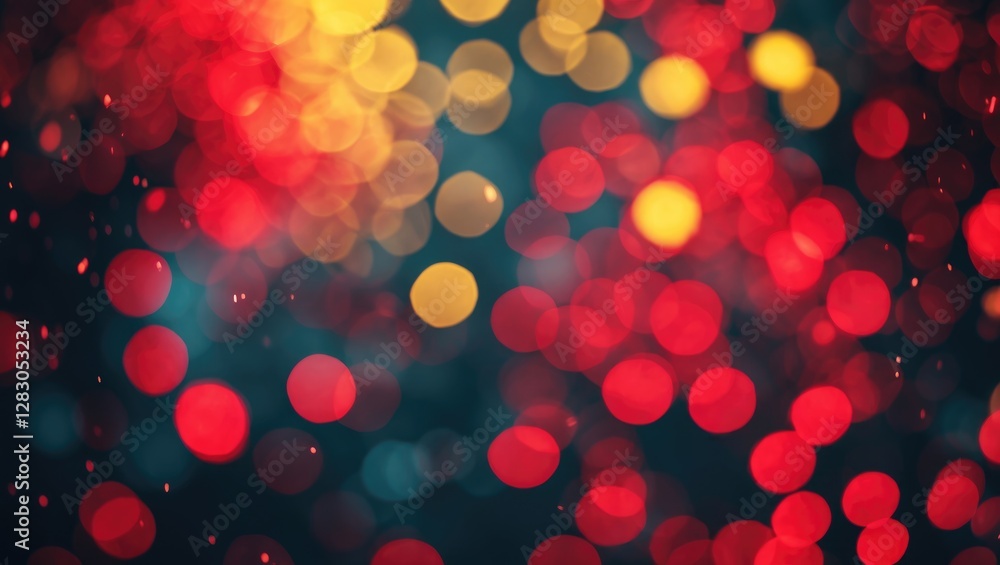 Poster vibrant abstract bokeh background with blurred red and yellow light circles creating a festive and d