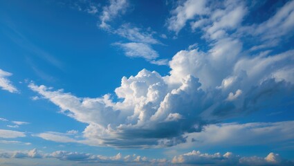Dramatic cloud formations in a bright blue sky creating a serene natural backdrop for various applications
