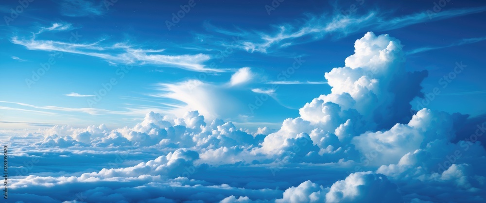 Poster serene blue sky with soft white clouds creating a peaceful and calming atmosphere for background pur
