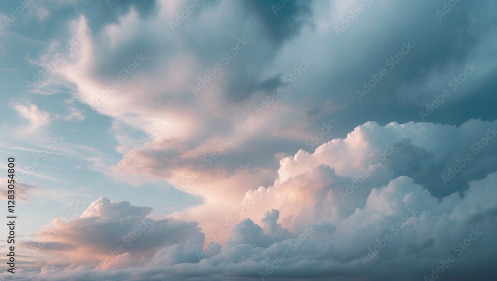 Poster soft pastel clouds illuminated by gentle light in a serene sky creating a dreamy atmosphere perfect 