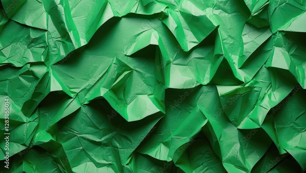 Poster crumpled green paper texture background for design and artistic projects