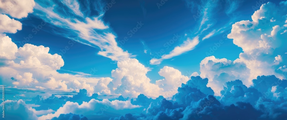 Aufkleber vibrant blue sky with fluffy white clouds creating a serene and peaceful background atmosphere for v