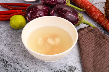 Light seafood soup with prawns