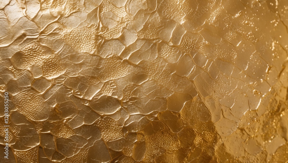Poster textured gold metallic surface with a crinkled pattern and reflective properties, suitable for backg