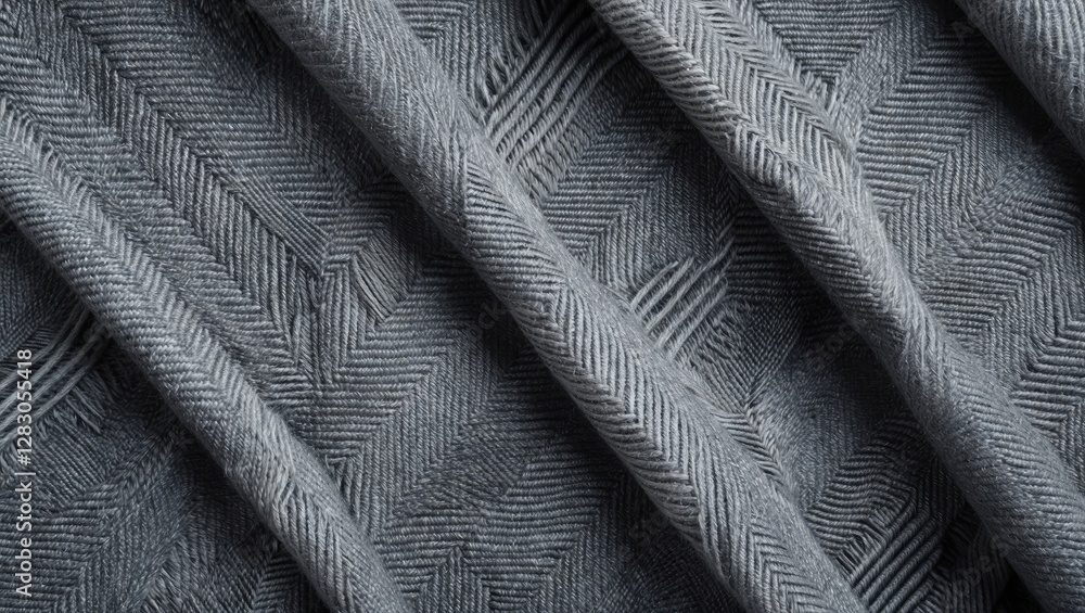 Poster gray patterned fabric with herringbone design folded in layers. soft textile texture background for 