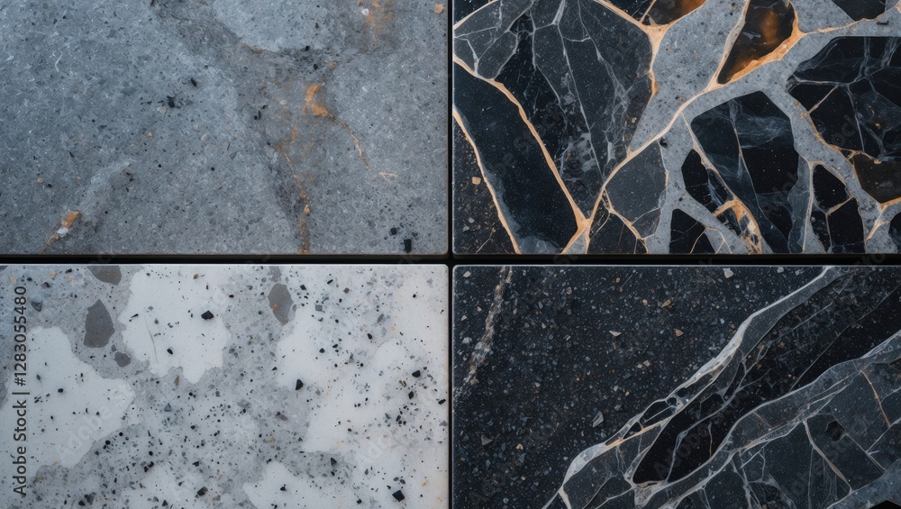 Poster textured marble tiles in a grid arrangement featuring dark and light variations with unique veining 