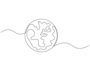 Continuous line drawing of earth planet. Single line illustration of world. Globe, geography vector outline. Editable outline