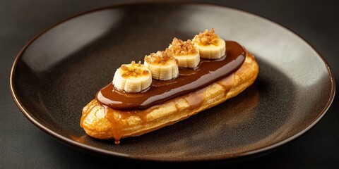 Delicious Peanut Butter Banana Eclair with Caramelized Toppings
