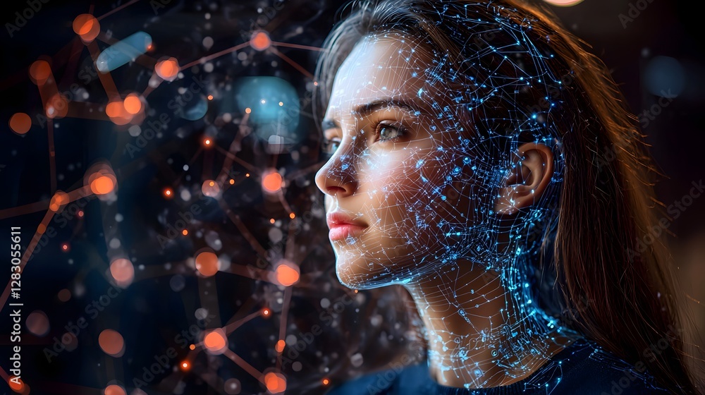 Aufkleber cybernetic digital twin concept ai-powered neural interfaces futuristic lab digital art close-up tec