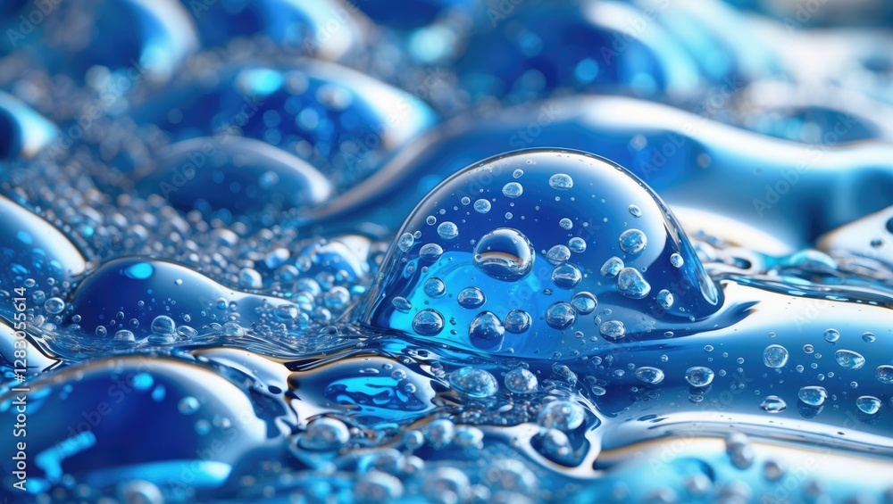 Poster abstract blue bubble gel texture with artistic shapes and reflections creating a calming water-like 
