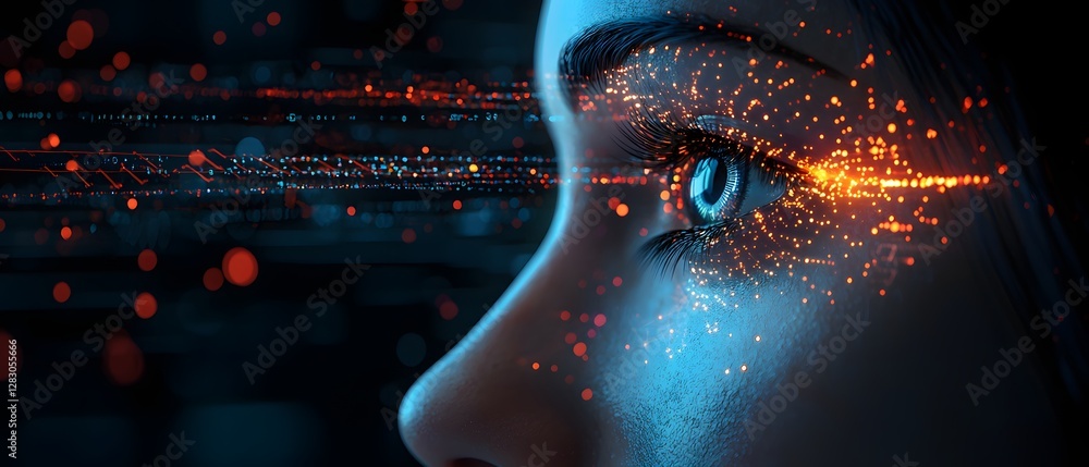 Aufkleber cybernetic eye scanning ai databases futuristic lab digital art virtual environment close-up technol