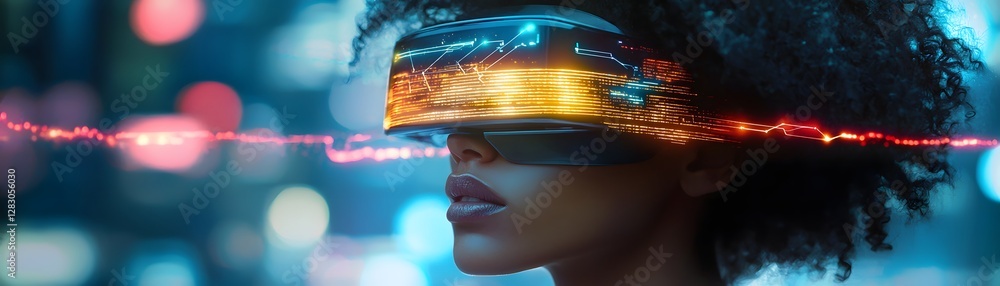 Poster cybernetic scientist engages ai neural helmet technology in futuristic urban setting sci-fi concept 