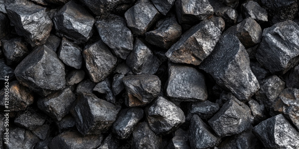 Poster close-up of rough black coal texture featuring various stone sizes and shapes arranged in a chaotic 