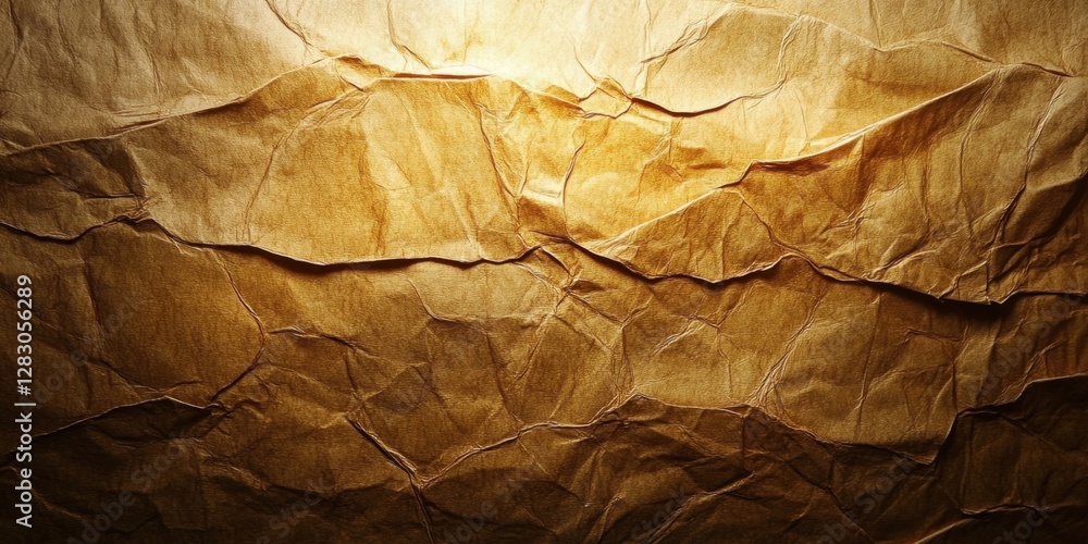 Leinwandbilder crinkled textured paper surface with warm brown tones illuminated from above creating shadows and hi