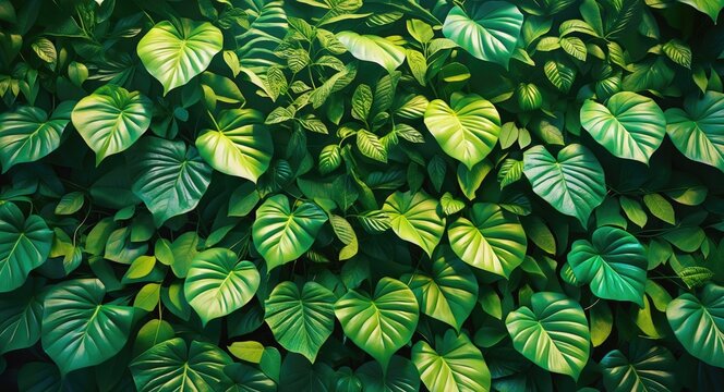 Lush green foliage background showcasing a variety of heart-shaped leaves for nature-inspired decor or design projects.