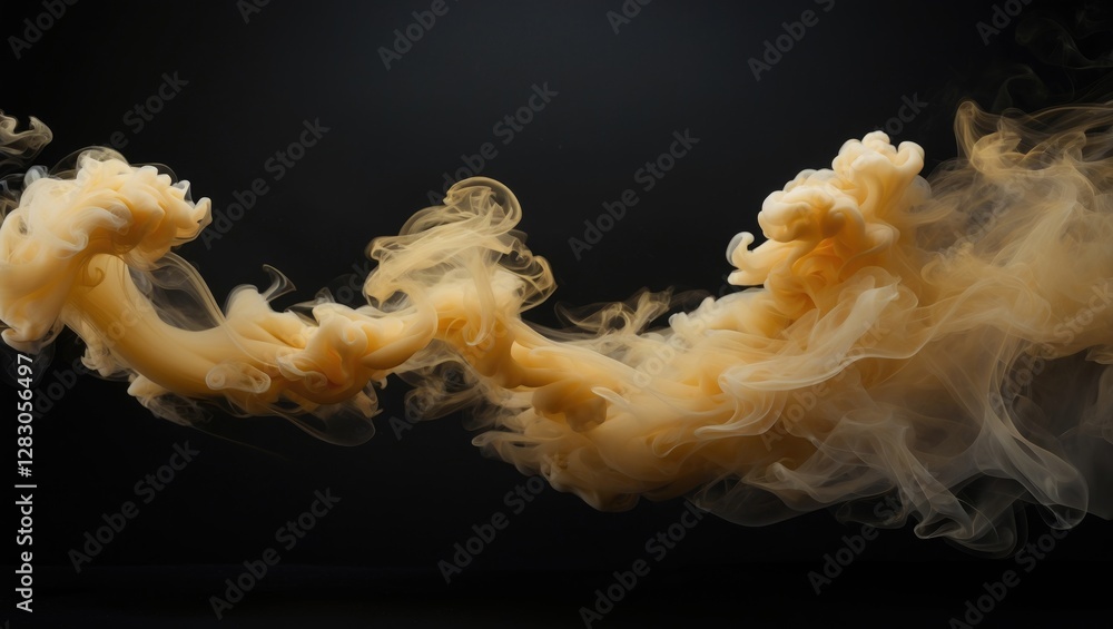 Poster golden swirling smoke patterns gracefully moving against a dark background creating an elegant and m