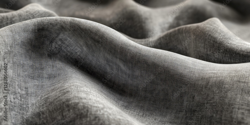 Poster fine grey fabric texture with elegant drapery, featuring soft waves and subtle light reflection, ide