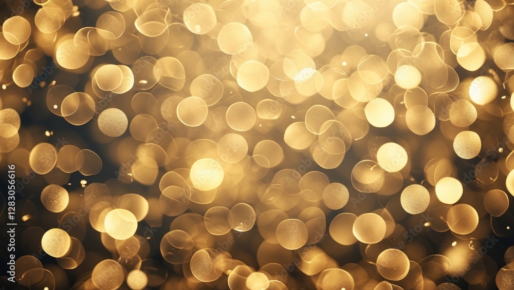 Poster golden bokeh background with soft out-of-focus light circles creating a warm and dreamy abstract tex