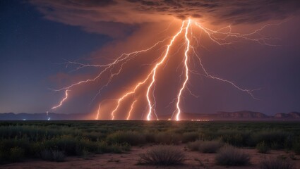 Dramatic Heat Lightning Illuminates the Night Sky Over arid Landscape Capturing Nature's Power During Warm Summer Evening