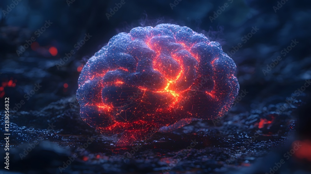 Poster futuristic cyberbrain glowing with ai connections digital realm 3d rendering sci-fi environment clos