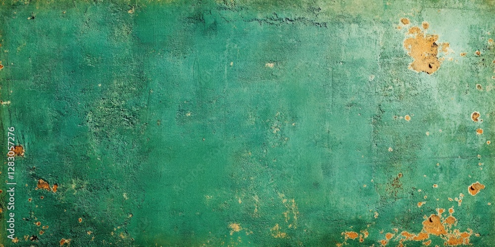 Poster Rustic teal background with subtle textures and orange rust spots, creating a vintage and weathered look ideal for design and decor use.