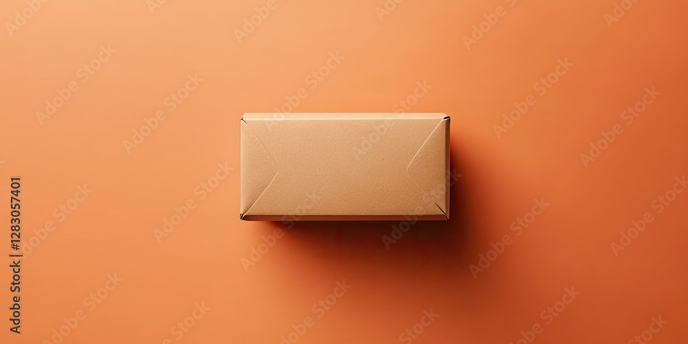 Poster brown rectangular package on a warm orange background with ample negative space for branding and log