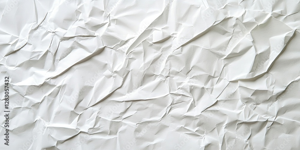 Poster crumpled white paper texture in a minimalist style with a smooth surface and subtle shadows enhancin