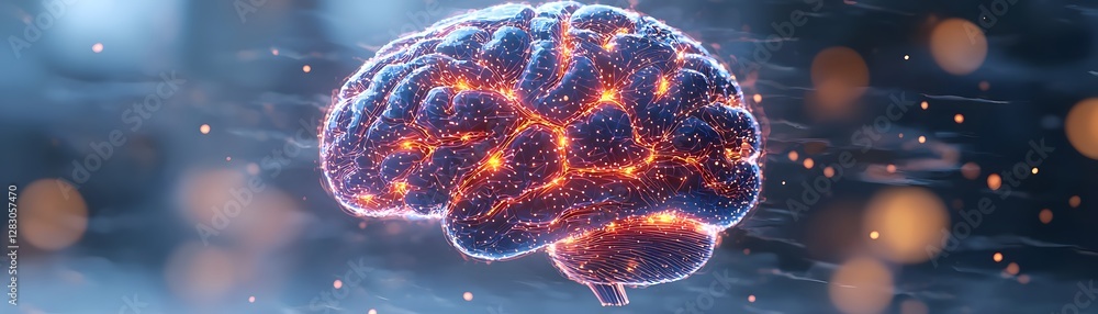Poster interconnected glowing brain structure digital realm 3d visualization futuristic environment close-u