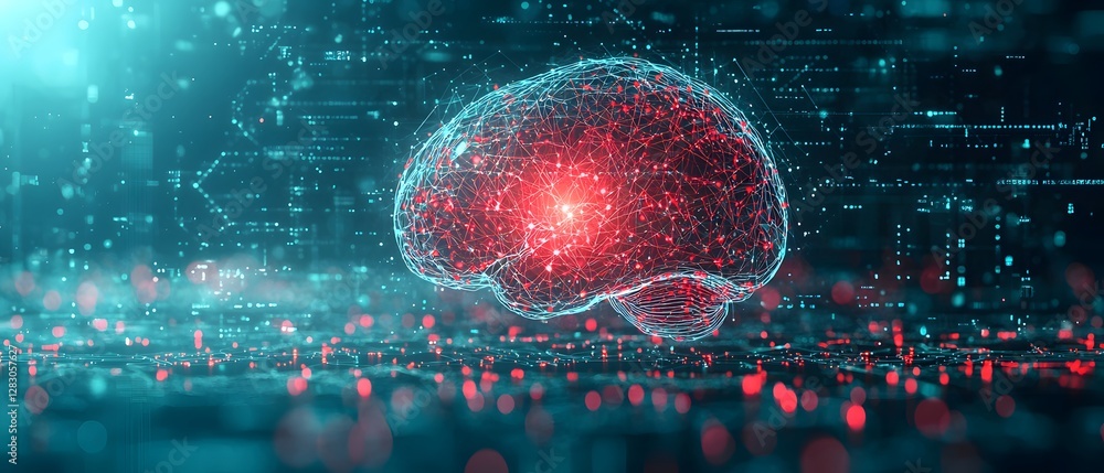 Poster ai-powered brain visualization digital realm graphical representation virtual environment futuristic