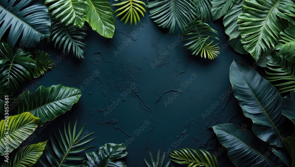 Aufkleber tropical leaves texture background with dark tones creating a lush and inviting atmosphere for desig